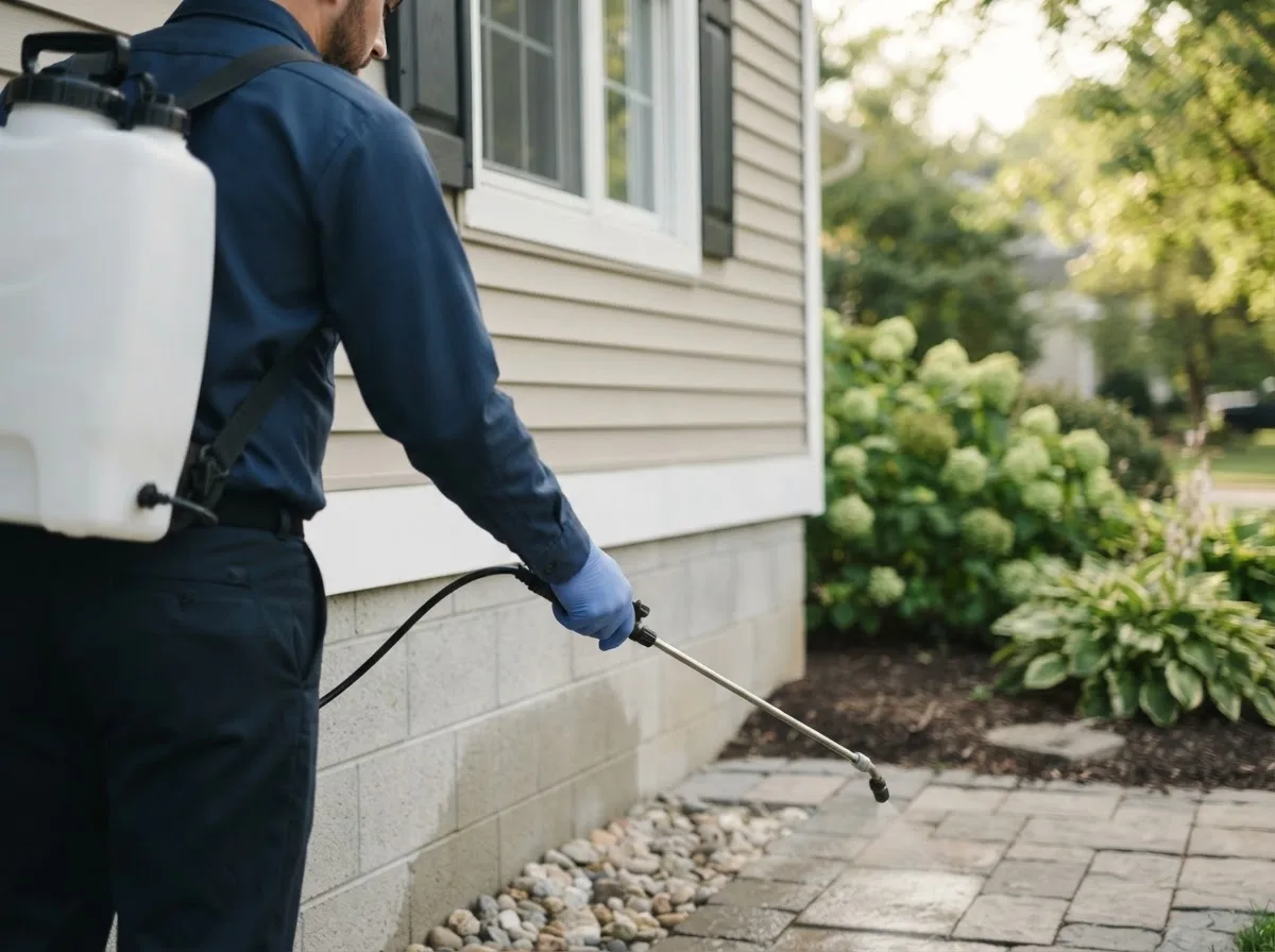 Pest control technician inspecting a home in Rosanky, TX